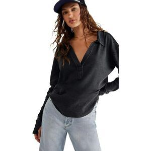 We the Free Anakin Thermal Top Size XS Waffle Knit V Neck Thumb Holes Gray